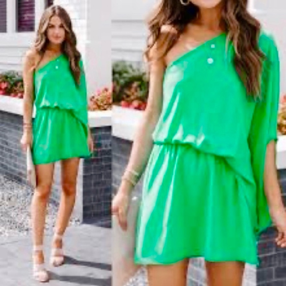 Vici One-Shoulder Bright Green Mini Dress
